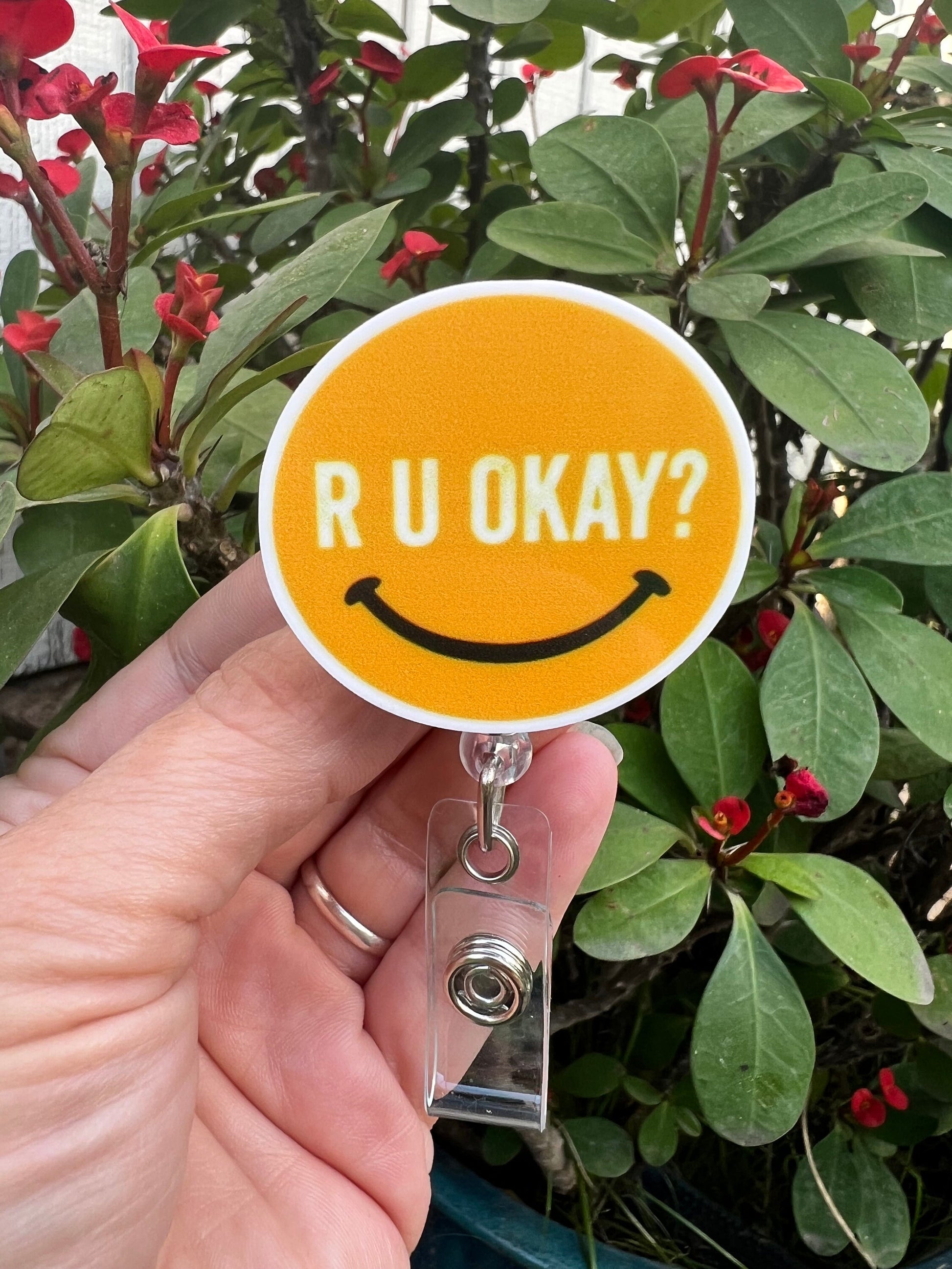Are you ok emoji badge, Teacher badge, Nurse Badge, ID badge, Nurse Gift, happy face badge, mental health worker, mental health month, emoji