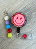 Happy face badge reel, glitter badge, Teacher badge Reel, Spring Badge , Nurse gift, name tag, anniversary gift, bling badge