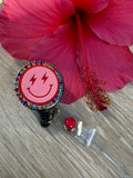 Happy face badge reel, glitter badge, Teacher badge Reel, Spring Badge , Nurse gift, name tag, anniversary gift, bling badge