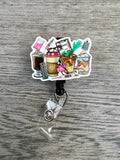 Coffee lovers badge reel, latte badge, iced coffee badge, nurse badge, teacher badge, retractable badge reel, Student ID badge, drinks badge