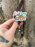 Coffee lovers badge reel, latte badge, iced coffee badge, nurse badge, teacher badge, retractable badge reel, Student ID badge, drinks badge
