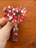 Strawberry Shortcake Heart Badge Reel, Nurse Badge, Love badge, healthcare worker badge, Teacher Badge Reel, peds badge, Strawberry Badge