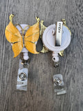 Butterfly Badge Reel, Butterflies Badge Reel, Bling Badge Reel, yellow butterfly badge