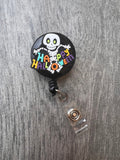 Halloween Badge Reel, Skeleton Badge, Nurse Badge, Ghost Badge, Skull Badge, silly skeleton badge