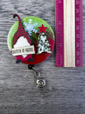 Christmas badge reel, X-mas badge, Christmas Tree badge, Stocking Badge, Reindeer Badge, Candy Cane Badge, Gnome Badge Reel, Santa Badge