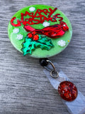 Christmas badge reel, X-mas badge, Merry Christmas Badge, Reindeer Badge, Candy Cane Badge, Red Robin Badge, Bird Badge, Red bird badge
