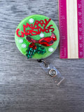Christmas badge reel, X-mas badge, Merry Christmas Badge, Reindeer Badge, Candy Cane Badge, Red Robin Badge, Bird Badge, Red bird badge
