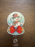 Christmas badge reel, Candy Cane Badge, snow globe badge