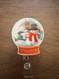 Christmas badge reel, Candy Cane Badge, snow globe badge