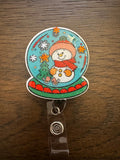 Christmas badge reel, Candy Cane Badge, snow globe badge