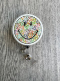 Happy badge reel, nurse badge reel, healthcare worker badge, Fun badge reel, work badge, retractable badge, rainbow badge, Smiley Face Badge
