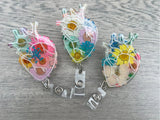 CICU, Anatomical heart badge, pressed flower heart badge reel, Heart Retractable Badge Reel, Anatomy ID Holder, Key Card, Cardiology Nurse