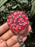 Watermelon badge, foodie badge, fun badge, glitter badge, July badge, funny badge, badge reel, summer badge, fruit badge