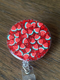 Watermelon badge, foodie badge, fun badge, glitter badge, July badge, funny badge, badge reel, summer badge, fruit badge