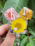 Scrub top handmade badge reel, Summer Pressed Flowers heart badge, RN Key Card, Spring Badge Reel, Flower Badge Reel, custom badge reel