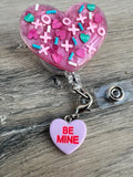 Xoxo badge, Candy hearts badge reel, sweetheart badge, be mine badge, Valentine's badge, heart badge, candy badge, fun badge, peds badge