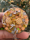 honey bee badge reel, yellow badge, glitter badge, resin badge, honeycomb badge, badge reel, bee badge