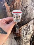 Will draw blood for coffee badge, Lab Life badge reel, Phlebotomist draw, lab badge reel charm, phlebotomist keychain, Lab tech badge reel