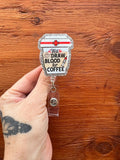 Will draw blood for coffee badge, Lab Life badge reel, Phlebotomist draw, lab badge reel charm, phlebotomist keychain, Lab tech badge reel