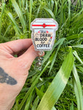Will draw blood for coffee badge, Lab Life badge reel, Phlebotomist draw, lab badge reel charm, phlebotomist keychain, Lab tech badge reel