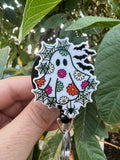 Flowers Bats Spider ghost Style Badge Reel, Halloween Badge Reel, Ghost Badge Reel, Retractable Badge Reel, Worker badge Reel, Nurse Badge