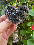 Black Glitter heart & Stars badge reel, heart badge reel, worker badge, ID badge, teacher badge, KeyFob holder, Goth badge, RN, LPN, Er Nuse