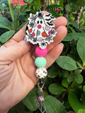Flowers Bats Spider ghost Style Badge Reel, Halloween Badge Reel, Ghost Badge Reel, Retractable Badge Reel, Worker badge Reel, Nurse Badge