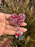 Red pink heart badge reel, sweetheart badge, be mine badge, Valentine's badge, heart badge, candy badge, fun badge, teacher badge