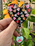 Valentines badge reel, sweetheart badge, be mine badge, heart badge, candy badge, fun badge, peds badge, teacher badge, nurse badge