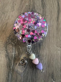 Glitter Badge Reel, Holiday Badge Reel, Valentine’s Day Badge, Anniversary Gift, Teacher Badge, purple badge, Mother’s Day gift, new nurse