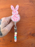 Easter bunny badge reel, peep Bunny badge reel, character badge, Easter badge Reel, Holiday Badge, Nurse gift, Worker Badge, Teacher badge